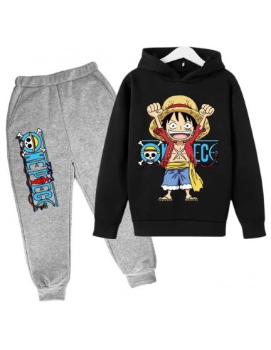 Ensemble Sweat & Pantalon Enfant One Piece Noir & Gris Fille Garçon hantent personnes