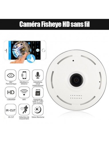 Caméra sans Fil Fisheye HD 360° Grand Angle Panoramique rembourrage situé sous